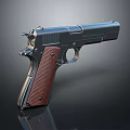 Classic M1911 A1 Pistol With Black Finish Red Textured Grip And Retro Design