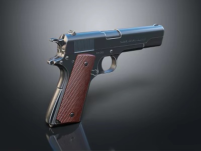 Classic M1911 A1 Pistol With Black Finish Red Textured Grip And Retro Design 3d model Classic M1911 A1 Pistol With Black Finish Red Textured Grip And Retro Design 3d model