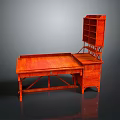 Reddish Wooden Functional Desk With Spacious Top Drawer And Upper Shelf Unit