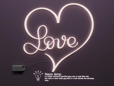 Heart Shaped Neon Lamp Combination With Love Lettering For Wall Decor 3d model