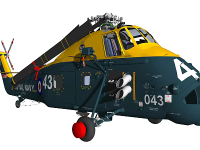 Royal Navy Yellow and Dark Green Helicopter with 431 043 Markings 3d model