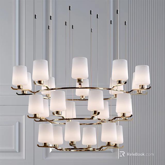 Modern Multi Layer Chandelier With White Shades And Metal Frame Interior 3d model