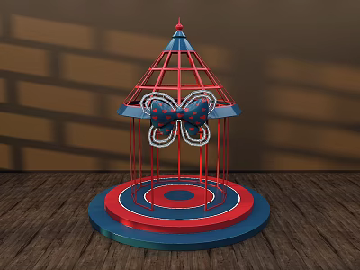 Interactive Zone Carousel Style With Red Blue Metal Frame Spire Top Circular Base Bow Decoration 3d model
