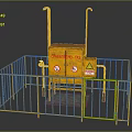 Yellow Industrial Safety Equipment With Enclosure Fence And Warning Signs