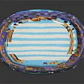 Purple Pet Bed With White Polka Dots Blue Striped Cushion And Flower Decorations
