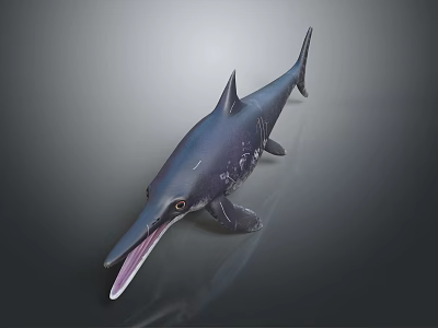 Realistic Ichthyosaur 3D Model Featuring Long Snout Sharp Teeth And Streamlined Body 3d model