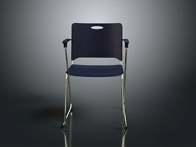 Modern Dark Blue Chair With Padded Seat Chrome Metal Legs Armrests And Backrest Circular Cutout 3d model