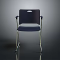 Modern Dark Blue Chair With Padded Seat Chrome Metal Legs Armrests And Backrest Circular Cutout