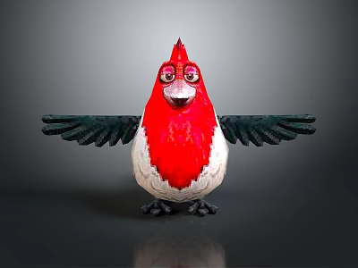 Cartoon Cardinal Bird With Red Body White Belly And Black Wings On Grey Background 3d model