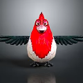 Cartoon Cardinal Bird With Red Body White Belly And Black Wings On Grey Background