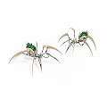 Two Mechanical Spider Models With Green Details And Long Legs On White Background