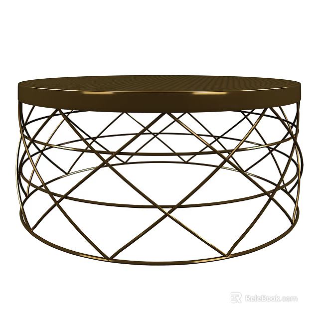 Stylish Round Coffee Table Featuring Modern Geometric Metal Lattice Frame Design 3d model 