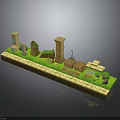 Ancient Ruin Scene Components With Stone Pillars Grass Stone Path And Blocks