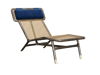Modern Rattan Lounge Chair With Blue Cushion And Metal Frame 3d model