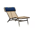 Modern Rattan Lounge Chair With Blue Cushion And Metal Frame