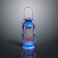 Vintage Blue And Pink Lantern With Metal Frame And Glass Shade
