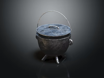 Metal Cooking Pot With Lid Handle And Feet For Household Cooking 3d model