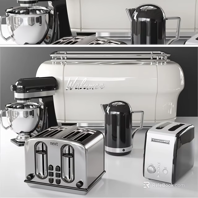 Essential Modern Kitchen Counter With Toaster Coffee Maker Mixer Kettle And Appliances 3d model 