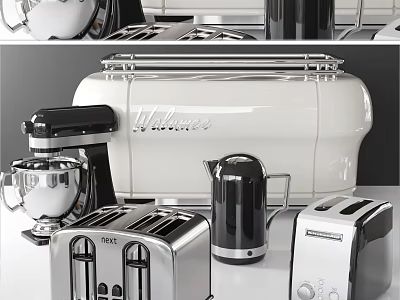 Essential Modern Kitchen Counter With Toaster Coffee Maker Mixer Kettle And Appliances 3d model