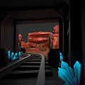 Micro Terrain Scene With Railway Tracks Red Rocks Cactus And Blue Crystals