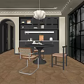 Elegant Classic Dining Room Interior With Round Table Woven Chairs And Pendant Light