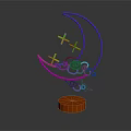 Colorful Decorative Ornament Set With Crescent Moon Clouds Stars And Orange Base