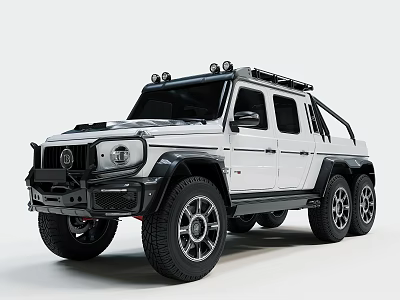 White Six Wheel Off Road Car With Roof Rack And Black Wheels Design 3d model