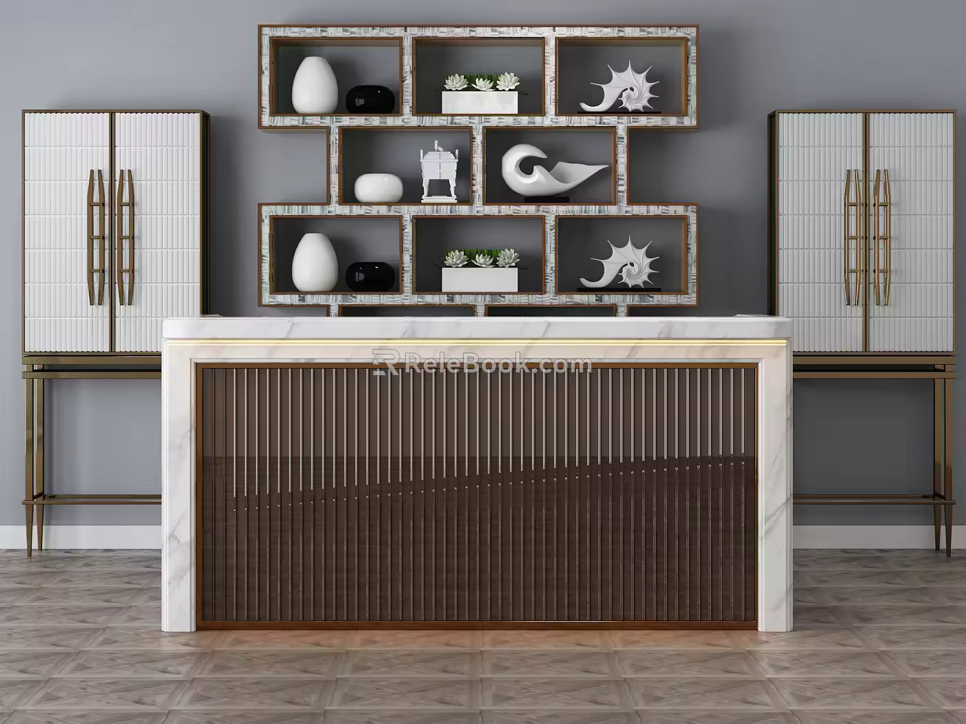 Modern reception desk cabinet combination 3d model
