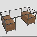 Modern Desk Furniture With Wooden Drawers Metal Frame And Glass Top