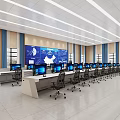 Modern Control Room with Multiple Computer Monitors Large Display Screen Map and Charts 3d model