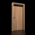 Wooden Hinged Door With Natural Wood Grain And Silver Handle Design
