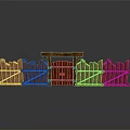 Rustic Wooden Fence With Central Gate And Decorative Beam Design 3d model