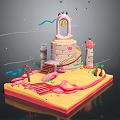 Whimsical Stone Castle Structure With Spiral Staircase Bell Tower And Sand Base