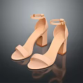 Women's Beige Block Heel Sandals With Ankle Strap And Open Toe
