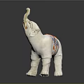 White Elephant Ceramic Figurine With Blue And Red Decorative Patterns And Raised Trunk 3d model