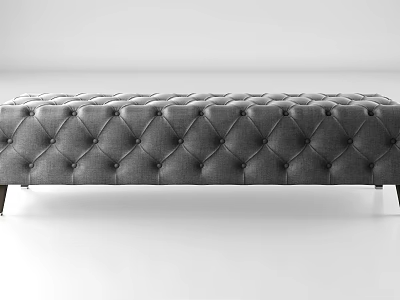 Modern Gray Tufted Ottoman Bench With Button Details And Metal Legs 3d model