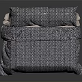 Modern Bed With Blue And White Geometric Pattern Bedspread And Pillows