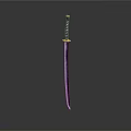 Purple Samurai Sword With Golden Hilt On Dark Background With Reflection