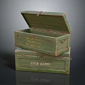 Green Wooden Boxes With USA ARMY Logo Stacked And Open Lid