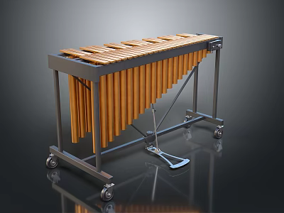Portable Household Xylophone With Yellow Aluminum Bars Metal Frame Wheels And Pedal 3d model