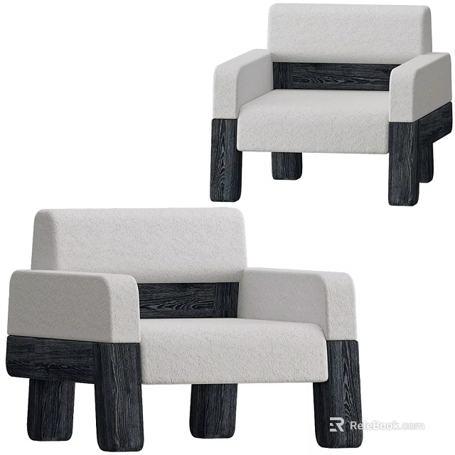 Modern Accent Chair With Light Fabric Upholstery And Dark Wooden Legs Design 3d model 