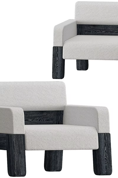 Modern Accent Chair With Light Fabric Upholstery And Dark Wooden Legs Design 3d model