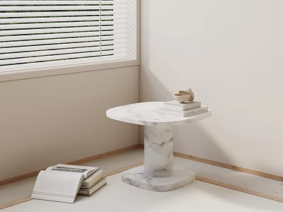 Marble Side Table in Corner with Blinds Books and Shell Decor 3d model