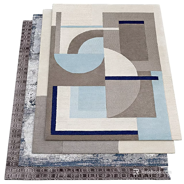 Modern Geometric Rug With Layered Gray Blue Beige Circles Squares Design Elements 3d model