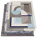 Modern Geometric Rug With Layered Gray Blue Beige Circles Squares Design Elements 3d model