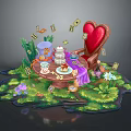 Whimsical Garden Furniture With Heart Shaped Chair Wooden Table Tea Set Flowers And Playing Cards