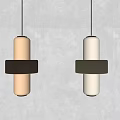 Modern Pendant Lights With Yellow Cylindrical Shades Brown And Golden Circular Rings On Gray Background
