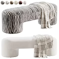 Brown Velvet And Beige Textured Bed Bench With Bamboo Pattern And Plaid Blanket