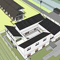 Rural Homestay Building With Farmland High Voltage Tower Small Buildings And Water Area
