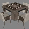 Modern Square Wooden Table With Circular Center And Four Light Fabric Cushioned Chairs